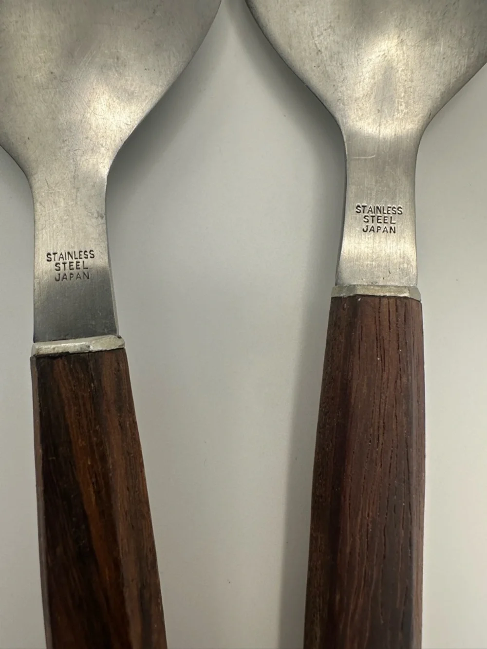 Salad Server Stainless Steel Solid Wood Handles MCM Japan Vtg Mid Century Modern